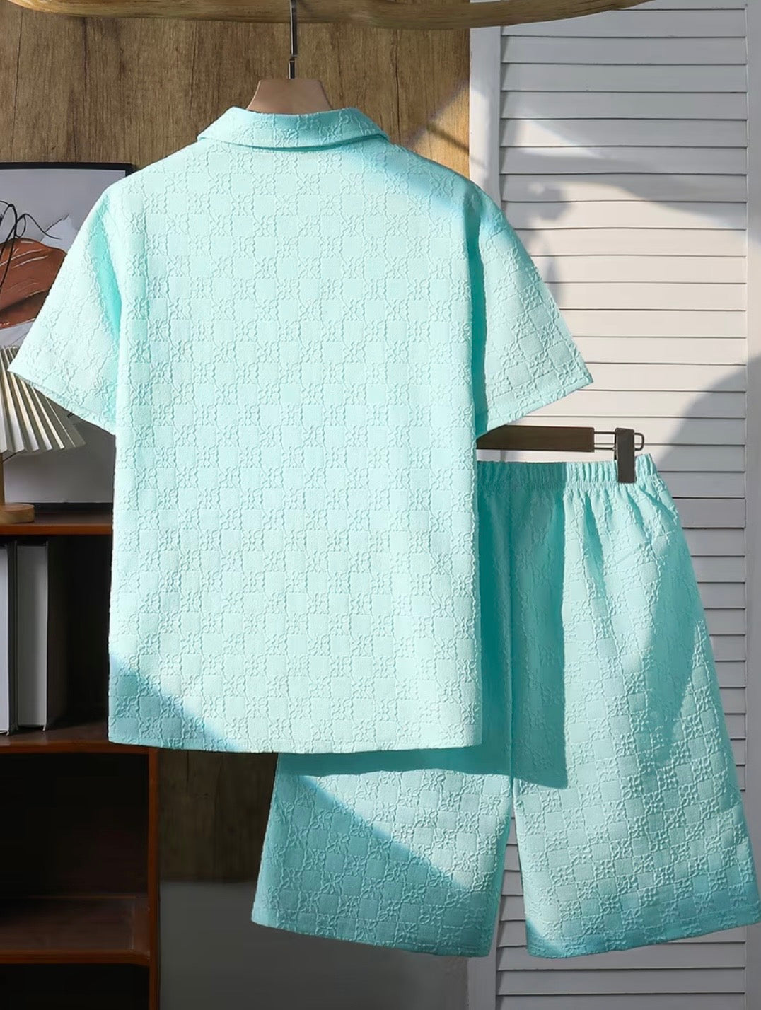 2-teiliges Kurzarmhemd und Shorts Set, mit 3D-Musterdesign, Sommerliches Freizeit Kurzarmhema und Shorts Set
